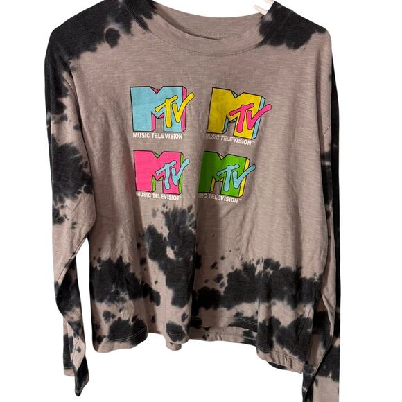 MTV Tops - MTV Music Television Tie Dye Long Sleeve Cropped Tee XL Retro 90's Y2K Band Tee